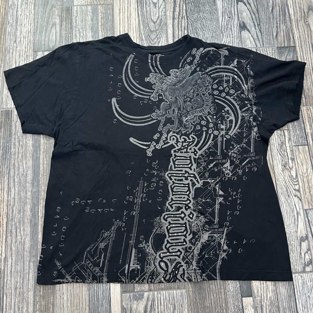 🔥🔥 XZAVIER Notorious Y2K “All Over Print” Black Graphic T-Shirt Men Size 2XL